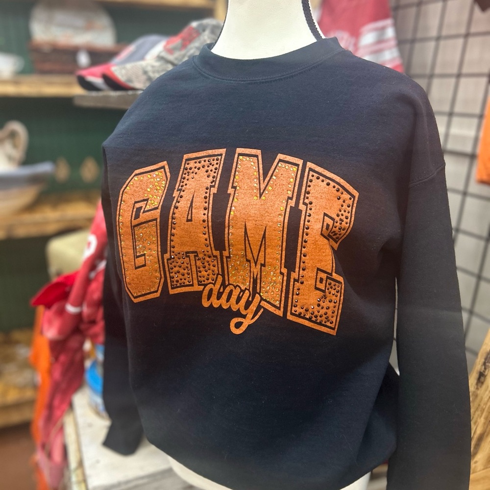 OSU game day sweatshirt. Black crewneck with rhinestones. Sparkle college top
